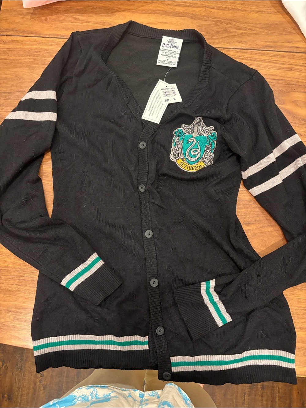 Black Slytherin Crest Cardigan with Green & White Trim
